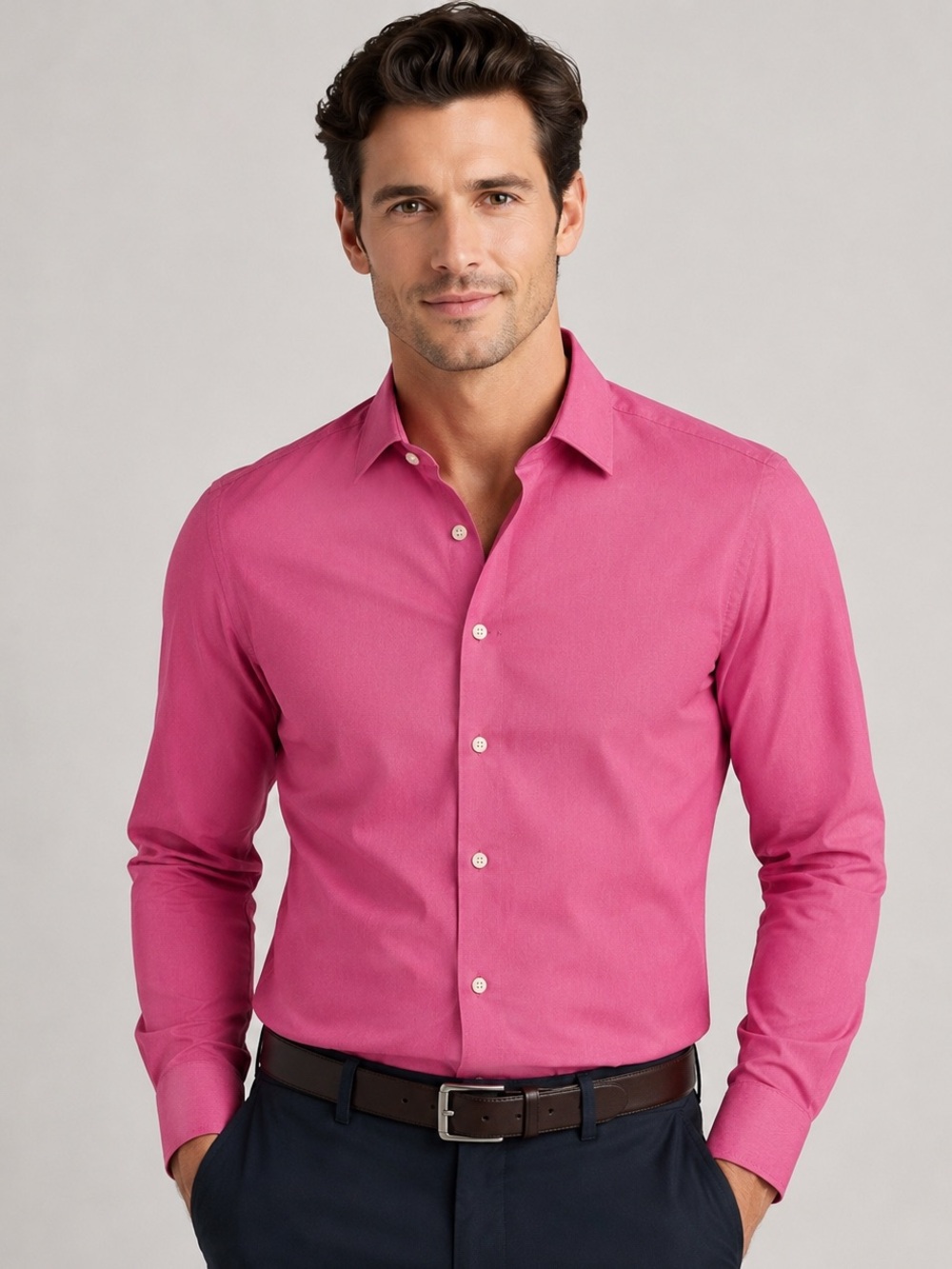 DKNY - Bright Pink Slim Fit Dress Shirt - Men’s 15.5 34/35 - Stretch Cotton